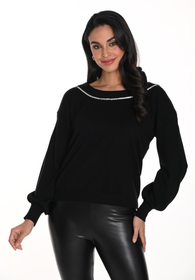Chandail noir boucle diamants dos - FL243457U - Frank Lyman