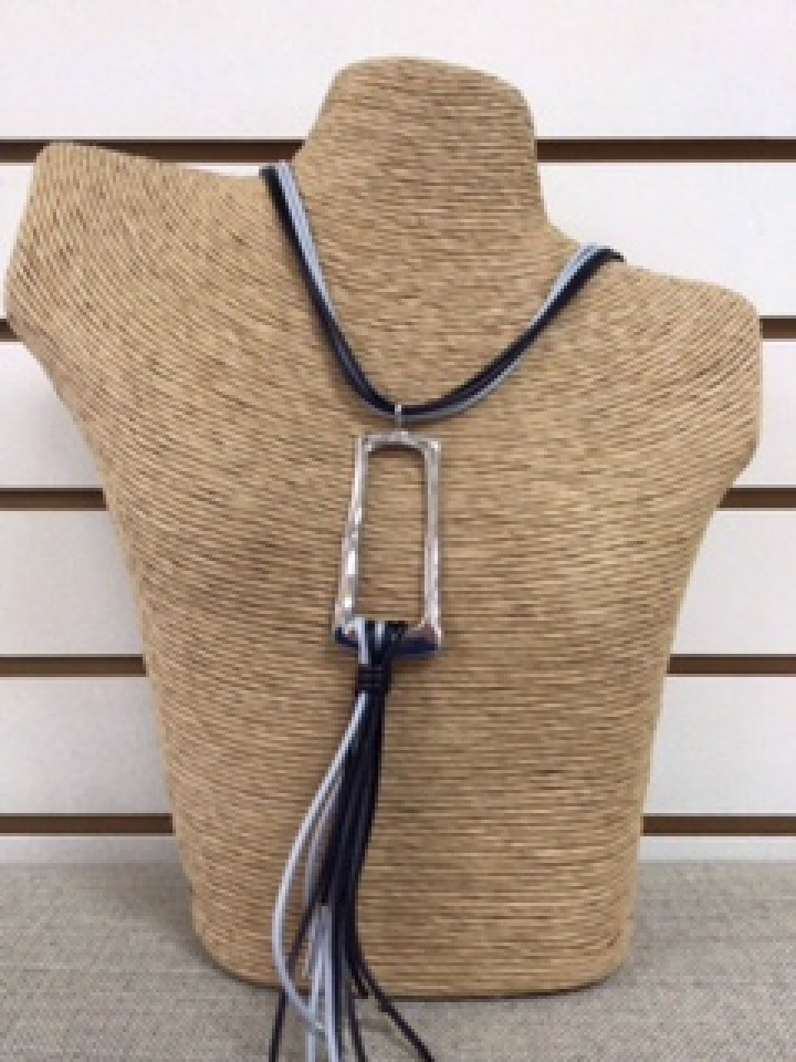 Collier long pendentif carré argent avec franges - C11316 - Les Nana