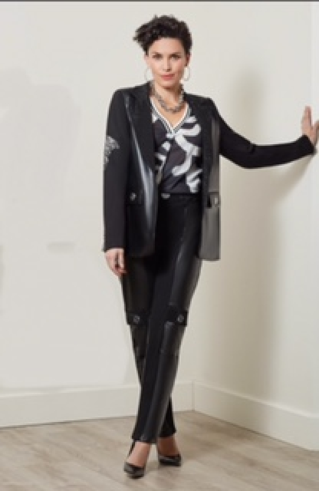 Pantalon en cuir / détail paillette sur la cuisse - J-402 - Jane & John