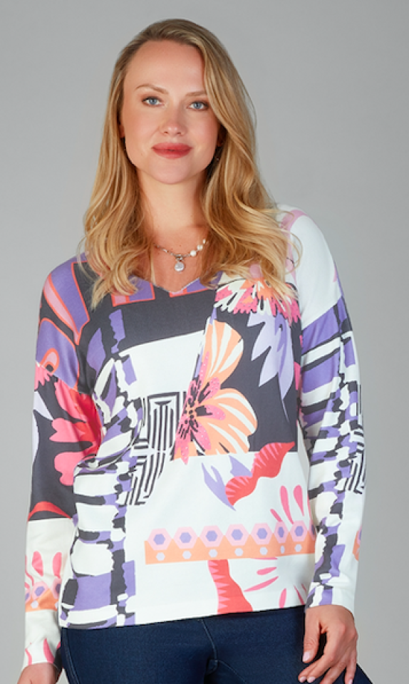 Chandail orange et mauve - T115 - Tricotto