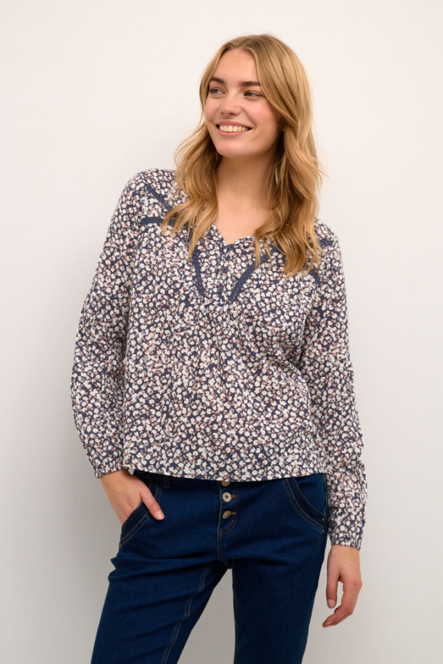 Blouse imprimée détail dentelle - CR10611621 - Cream