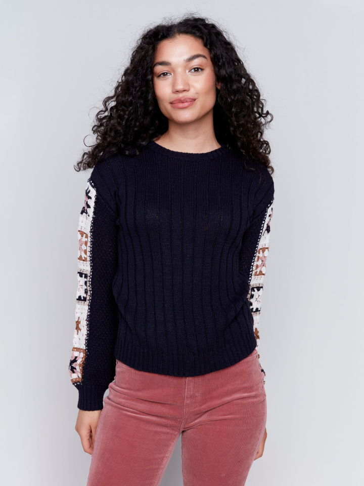 Lainage marine motifs manches - C2623 - Charlie B