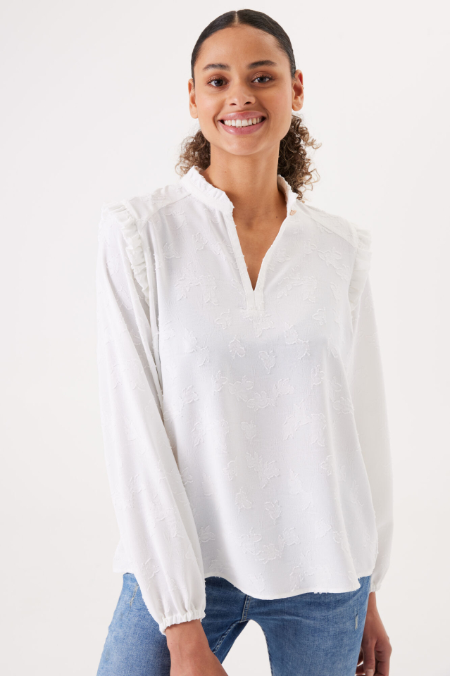 Blouse texturée, col et épaule à frisons - GH30232 - Garcia