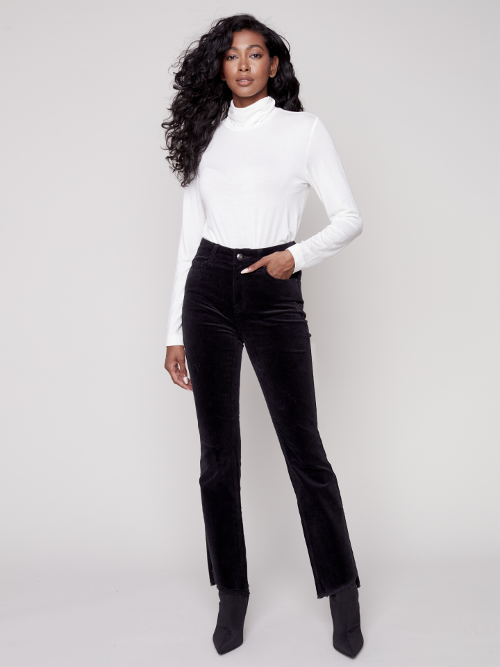 Pantalon évasé en velours côtelé stretch avec ouverture asymétrique - C5429N - Charlie B