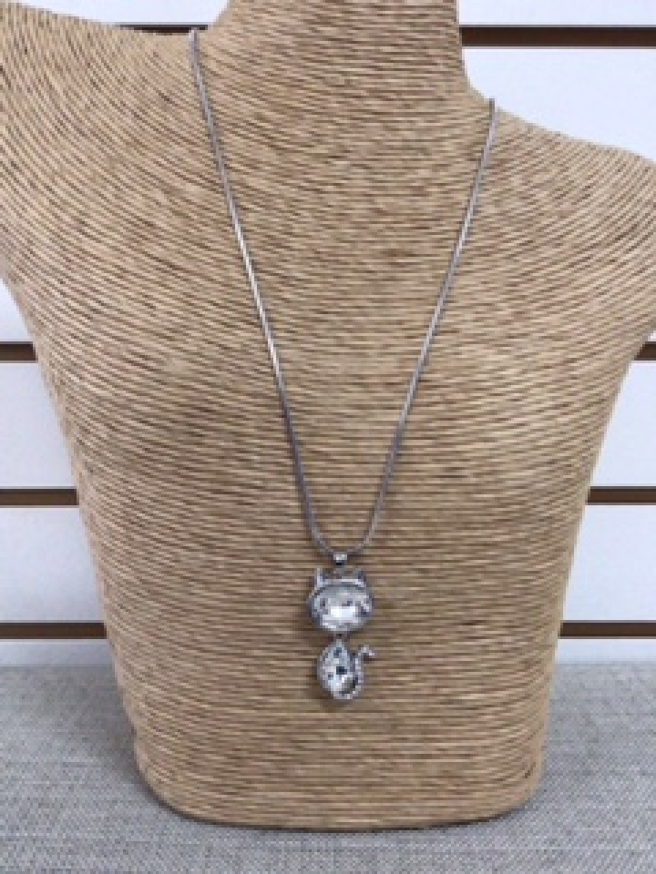 Collier pendentif chat en pierre / long - C11209 - Les Nana