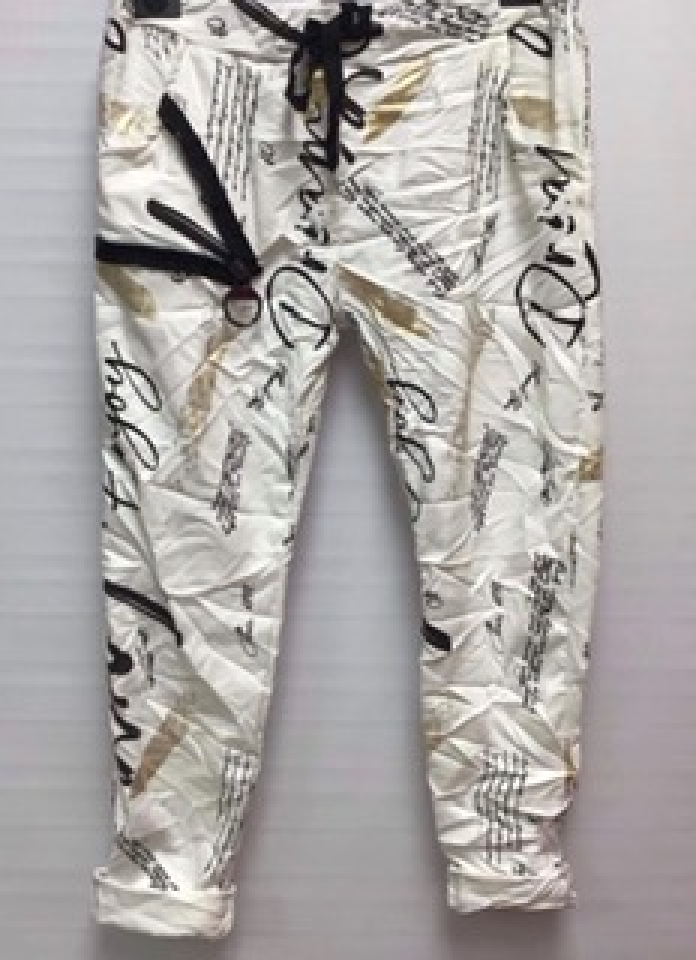 Pantalon imprimé / cordon de serrage à la taille / fini velours - 68511 - Made in Italy