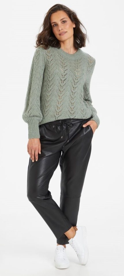Pantalon simili cuir / taille élastique avec cordon - 10504722 - Kaffe