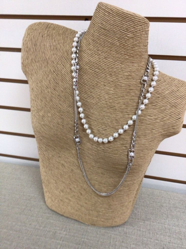 Collier double, chaîne argent et perles - Nana0542 - Les Nana