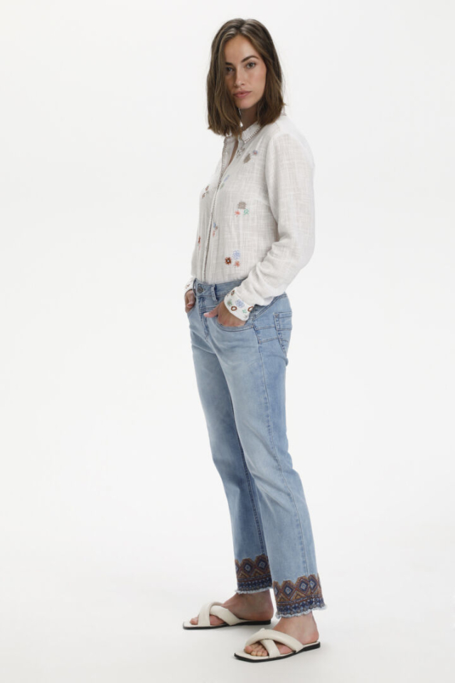 Jean 7/8 / ourlet brodé / Cream - CR10609681 - Cream