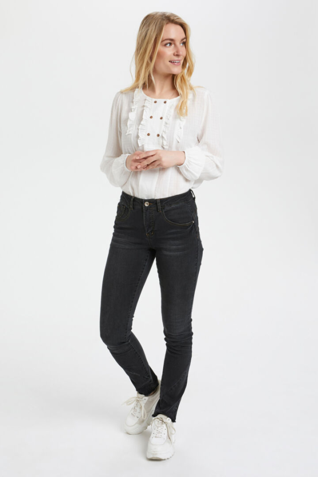 Jeans coupe ajustée / ourlet frange - 10608745 - Cream