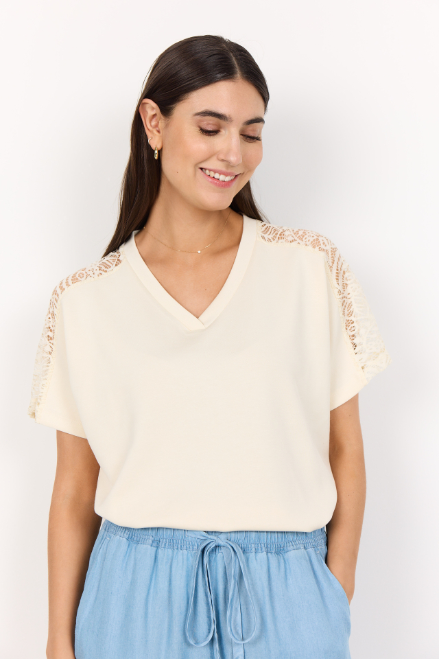 Chandail col en V dentelle aux épaules - SC27046 - Soya concept