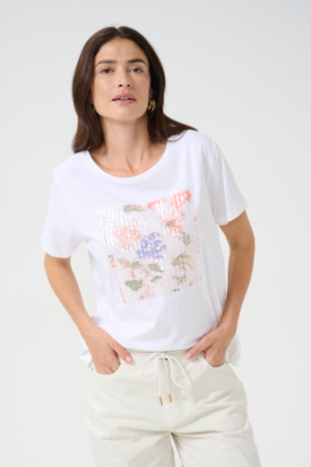 T-shirt paillettes floral - CR10613486 - Cream