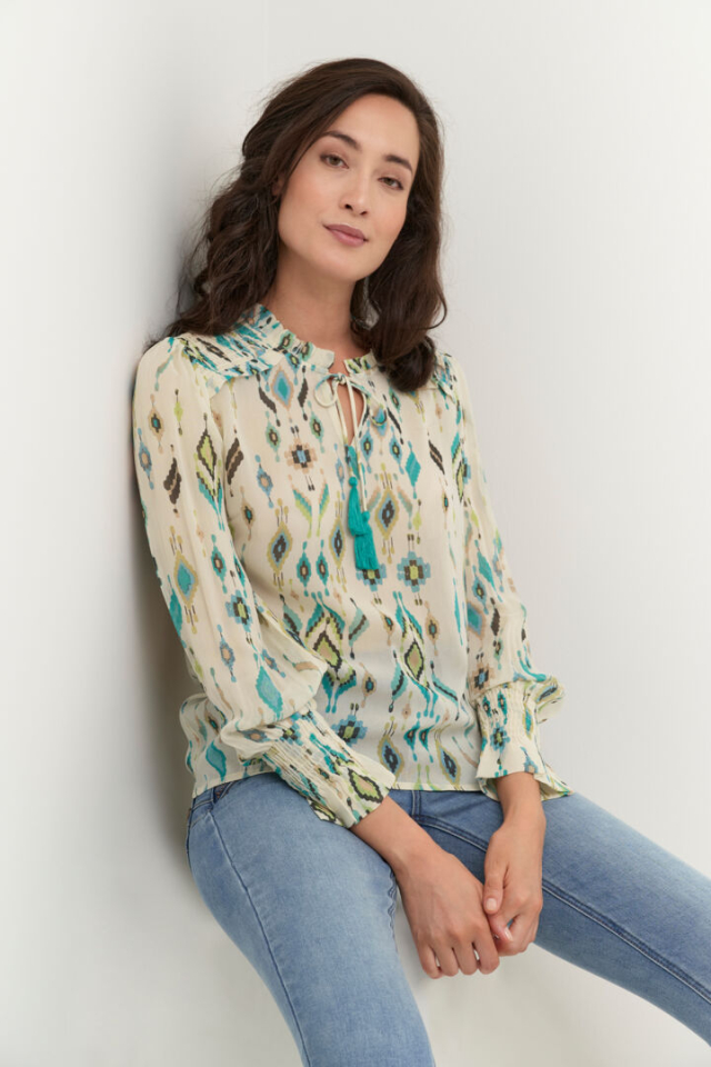 Blouse col montant à frison - CR10611172 - Cream