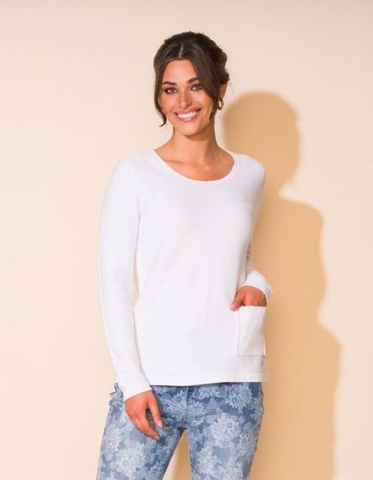 Chandail poche devant / encolure en rond - A43010blanc - Alison Sheri