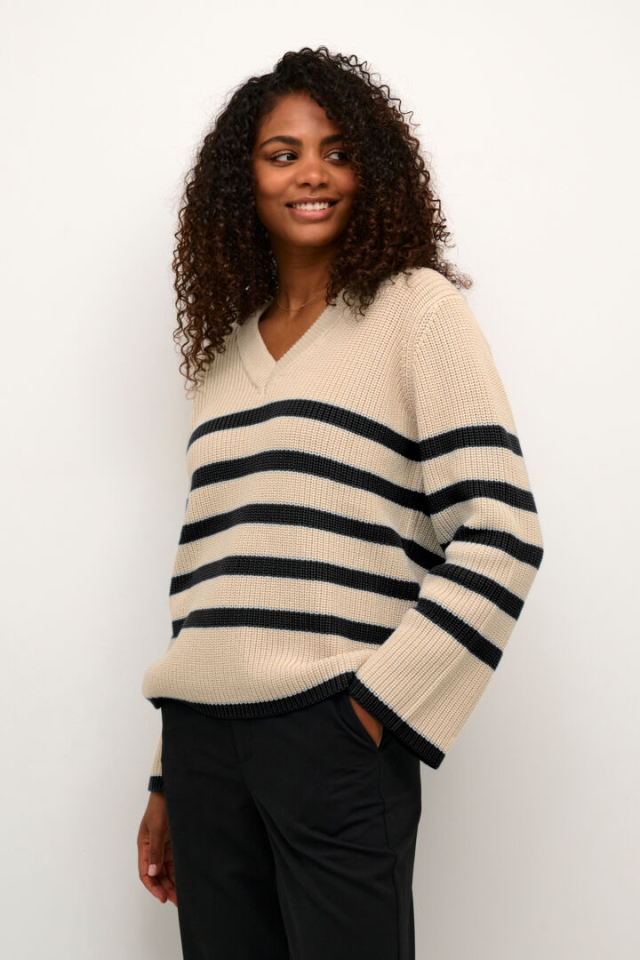 Chandail rayé encolure en V - TR10507671S - Kaffe