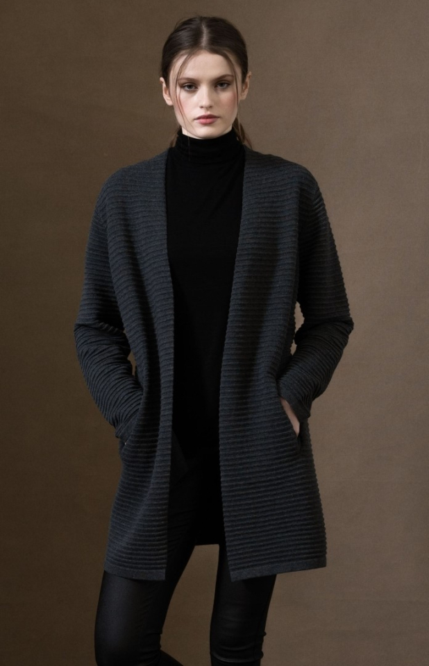 Cardigan coupe décontractée / mailles côtelées - 6386C - Marble Fashions