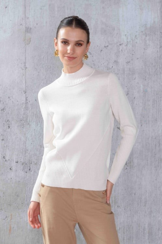Chandail col montant et bordures côtelés - A44145offwhite - Alison Sheri