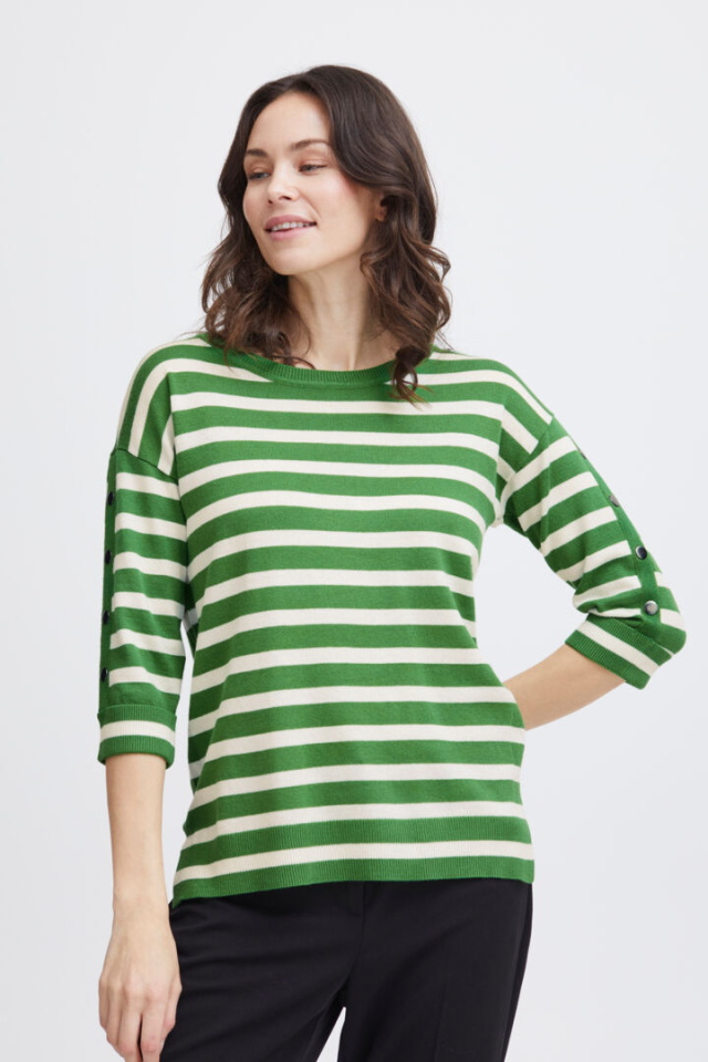 Chandail rayé / manche 3/4 avec boutons - FR20610279lime - Fransa
