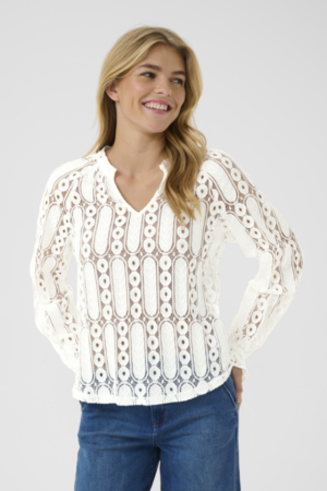 Blouse ajouree col en V - CR10613676bl - Cream
